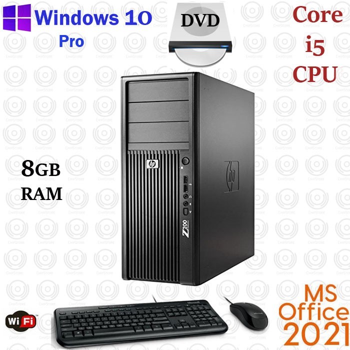 HP z200 Tower Core i5 3.2GHz 16GB RAM 500GB SSD+2TB DVD-RW Win10 Office 2021
