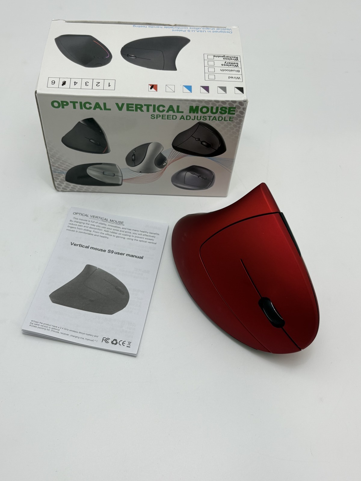 RED - GENERIC PACKAGE INCLUDES: 1 RED WIRELESS VERTICAL ERGONOMIC OPTICAL MOUSE