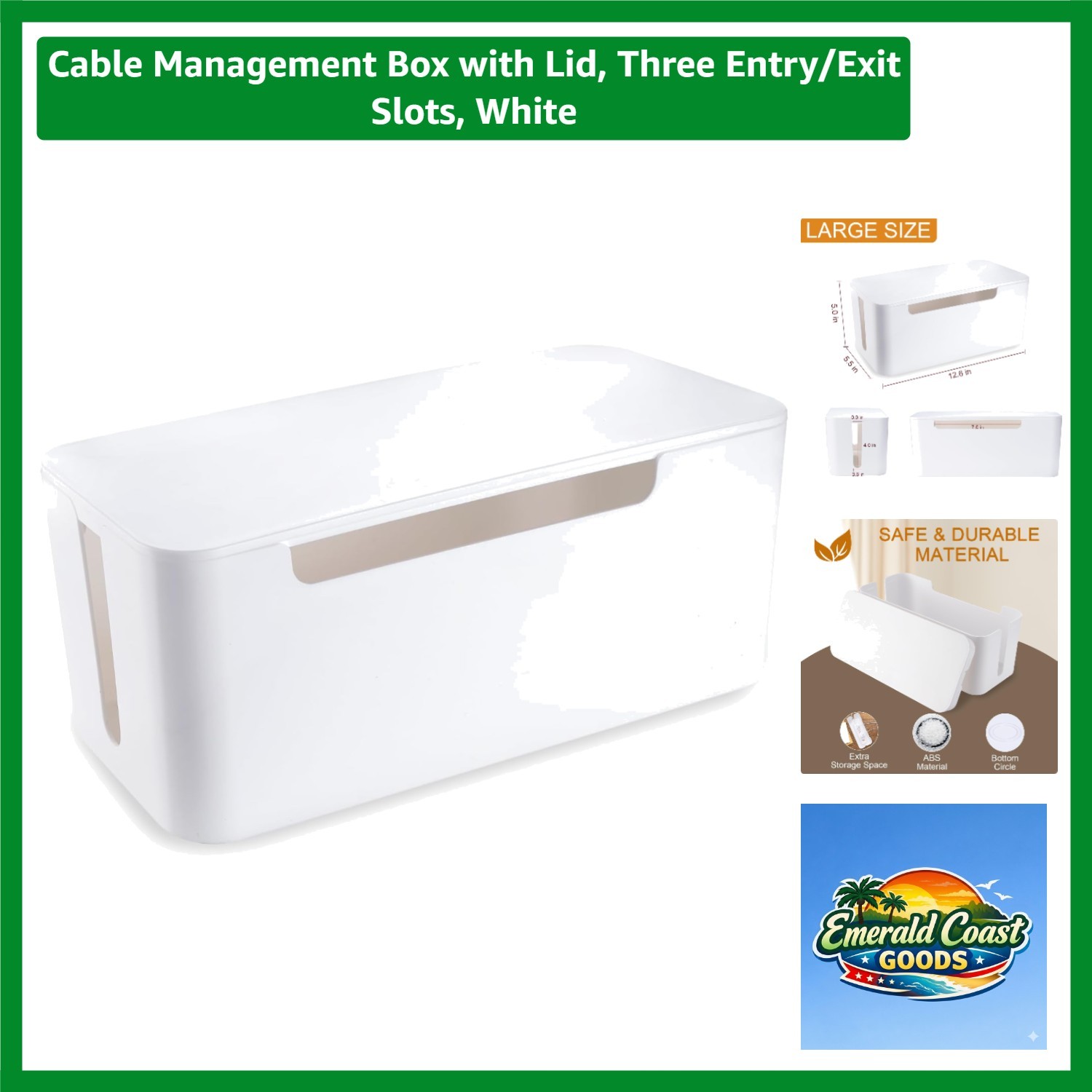 Sleek White Cable Organizer Box - Waterproof Power Strip Cover with Three Slots