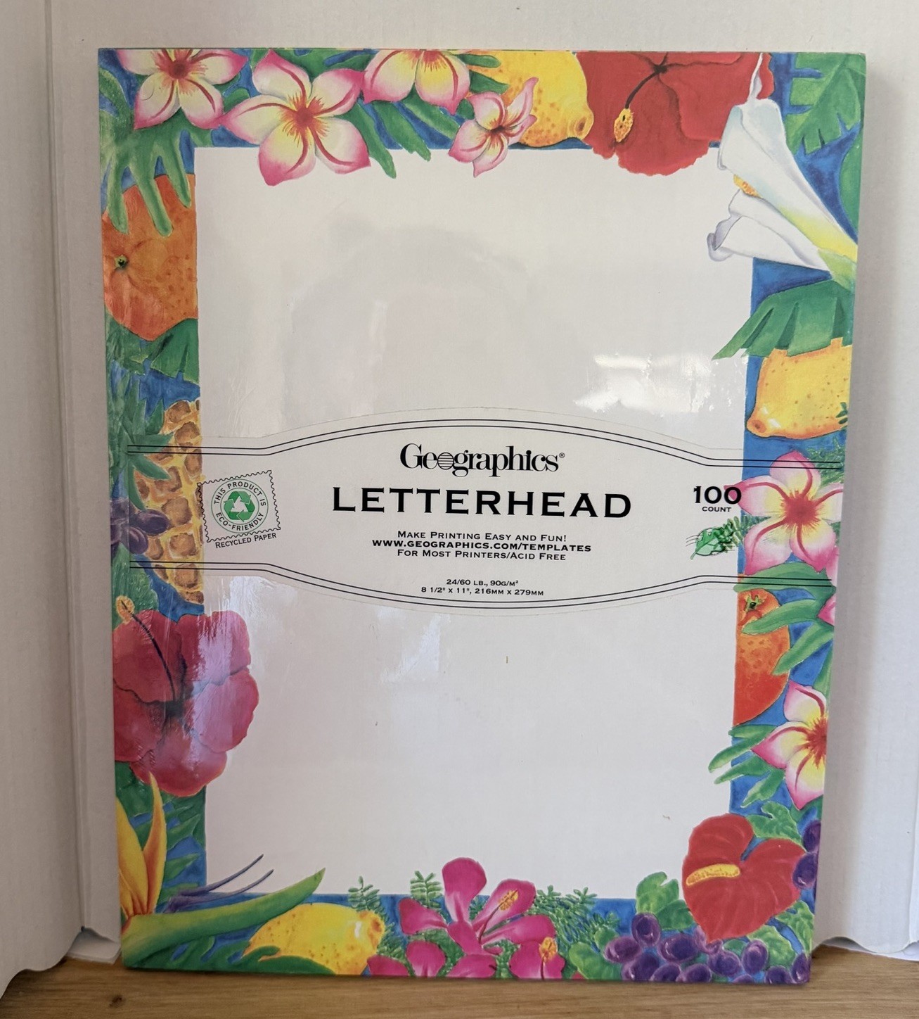 Vintage Bright Floral Luau Hawaiian Letterhead 8.5x11 Papers 100 Sheets Printer