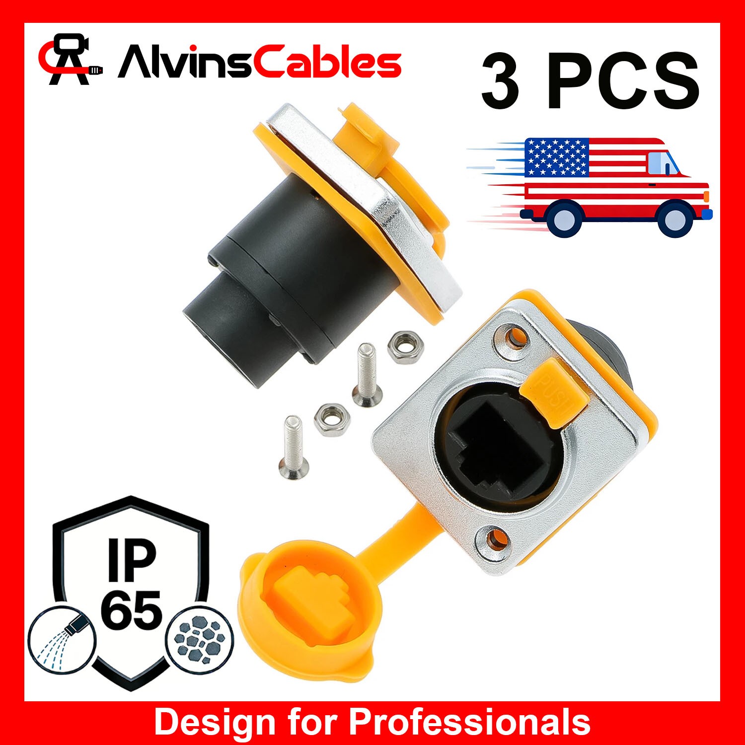3Pcs RJ45 Waterproof Sockets Connector IP65 Ethernet Panel Mount RJ45 Connector