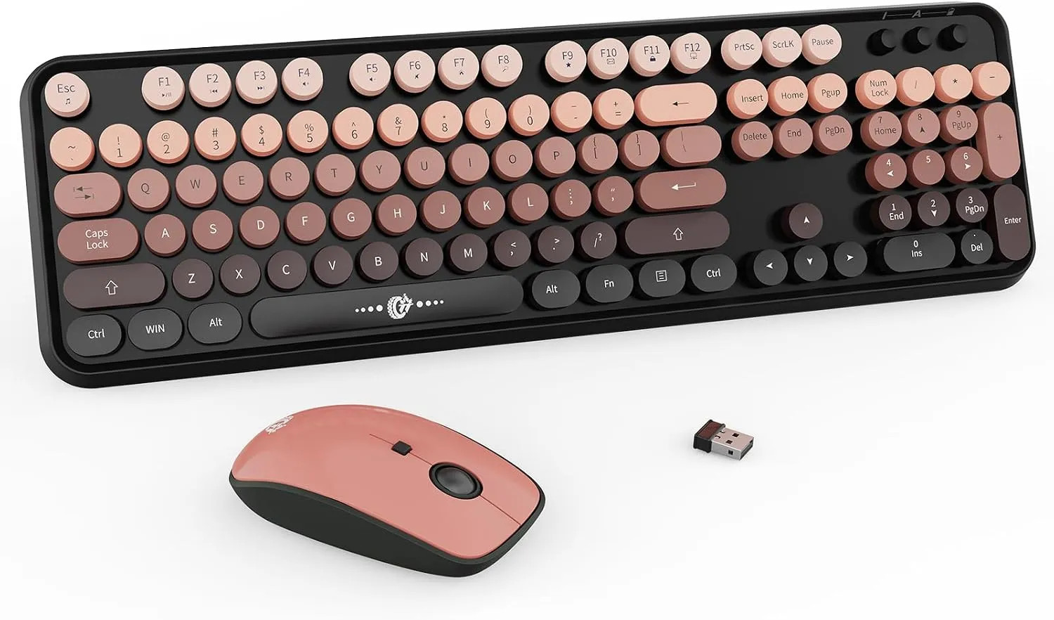 Wireless Keyboard And Mouse Combo 2.4G Full Sized Retro Typewriter Pink Gradient