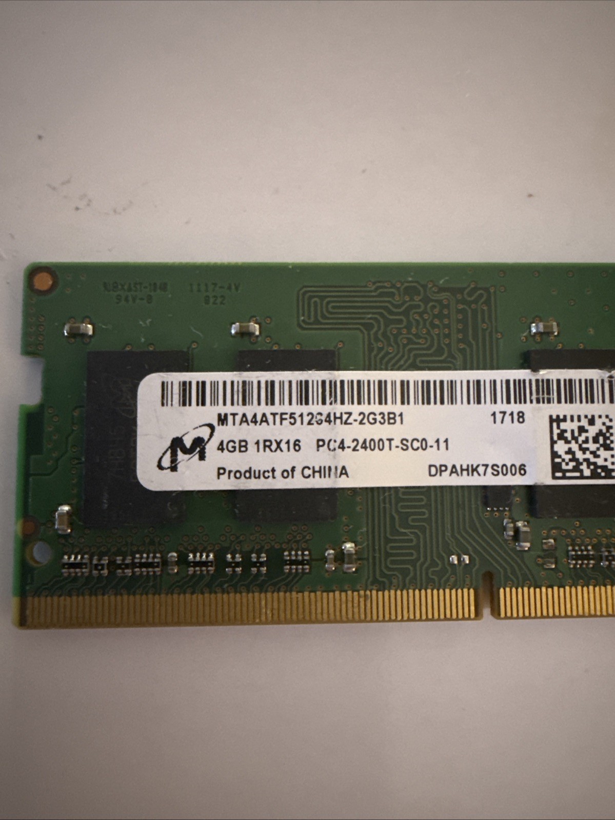 Micron 4GB  1Rx16 PC4-2400T SCO-11 Laptop Memory
