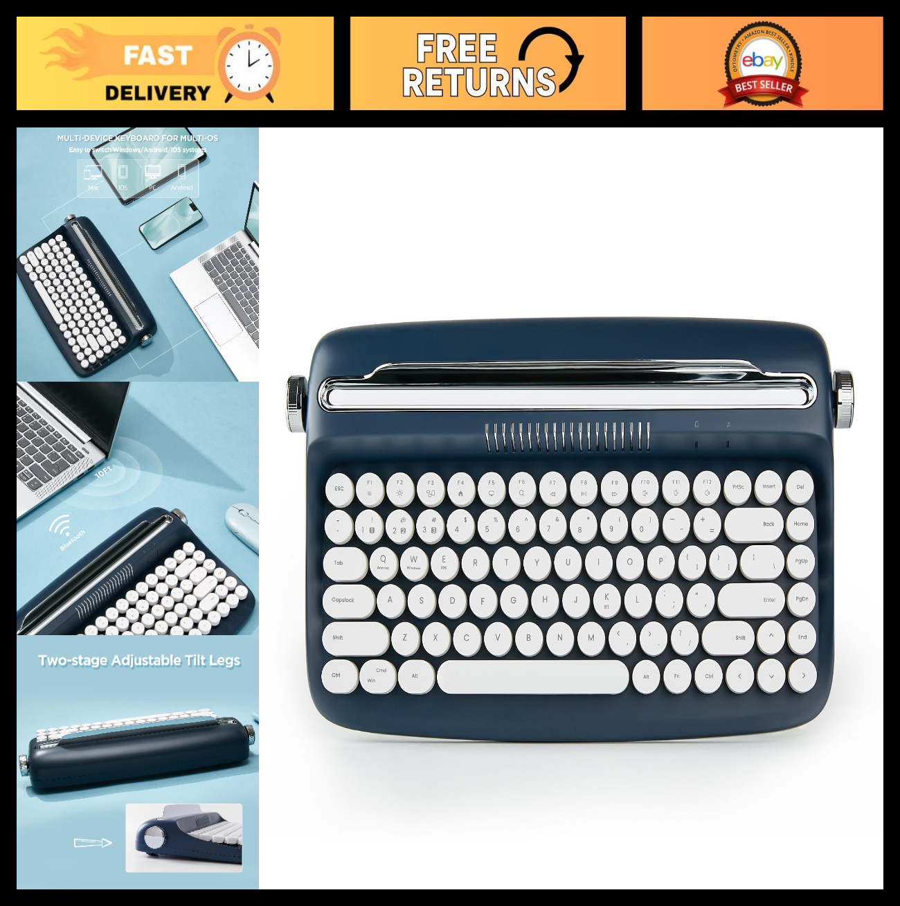 Wireless Retro Typewriter Bluetooth Keyboard - Stable Connection, Long Battery L