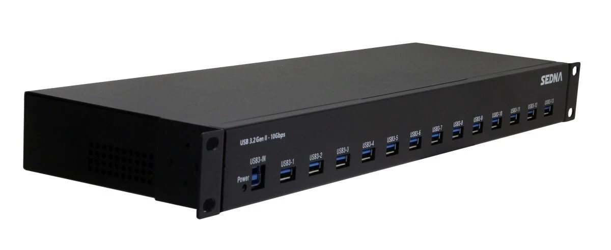 SEDNA - 19 Inch 1U Rack Mount 13 Port USB 3.2 Gen II Hub (10Gbps)