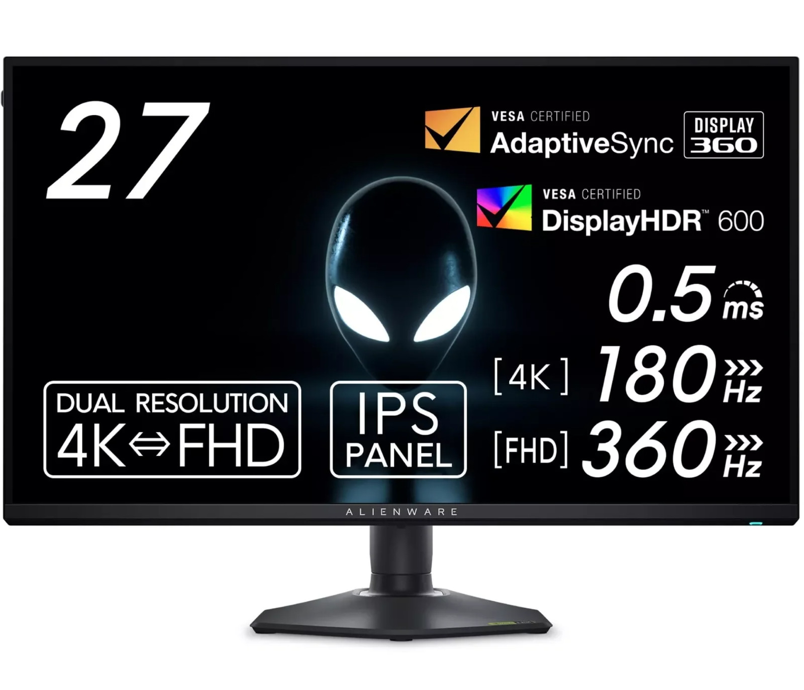 Alienware AW2725QF 27" Dual-Resolution Gaming Monitor 4K 180Hz, FHD 360Hz - New