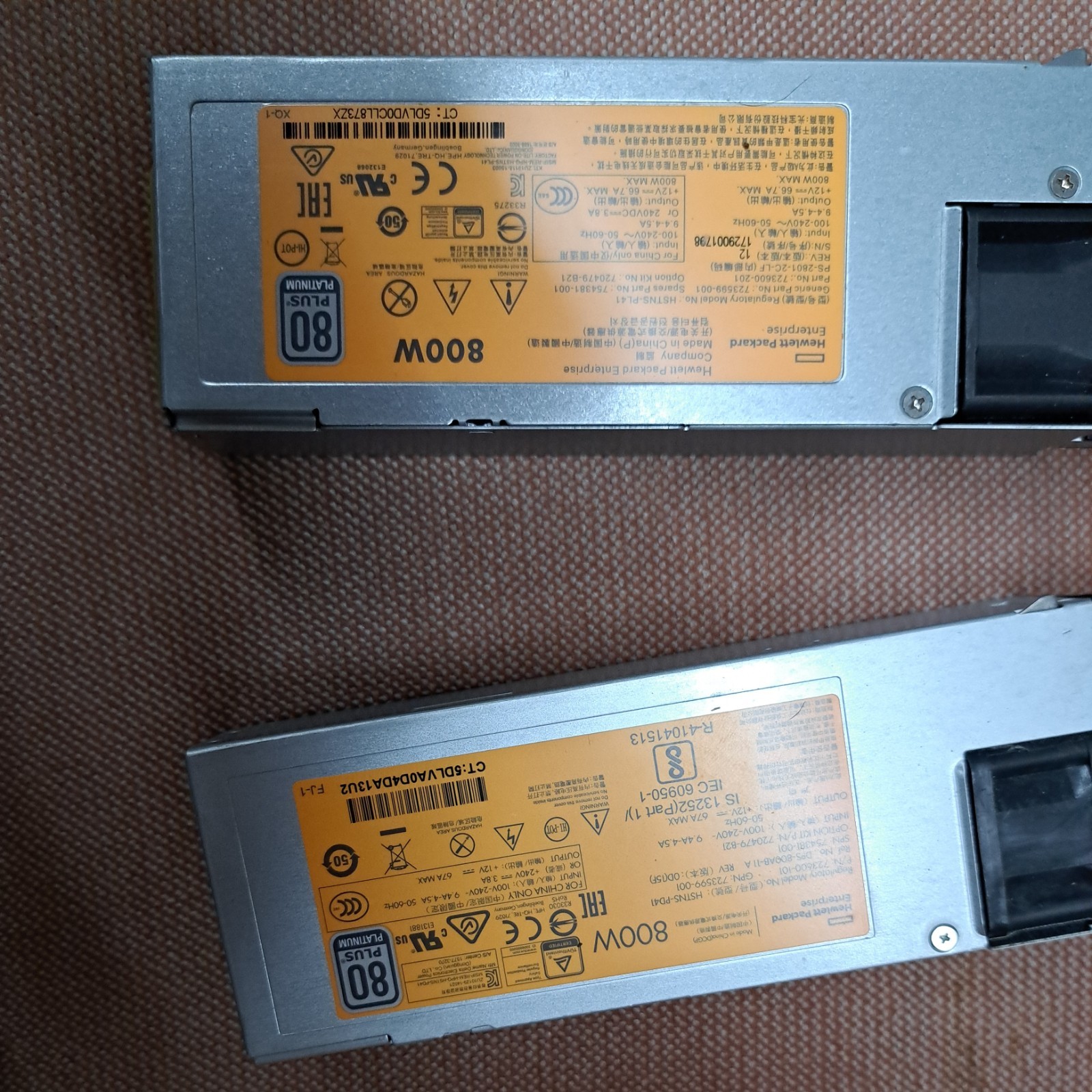 (2)HP 800 Watt High Efficiency Platinum Hot Plug Power Supply DPS-800AB-11 A