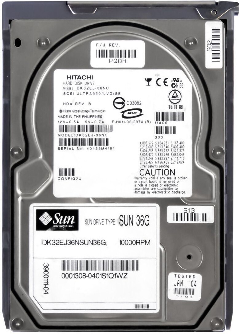 HARD DRIVE SUN 3900111-04 36GB 10000RPM 4MB SCSI U320 DK32EJ36NSUN36G 3.5" inch
