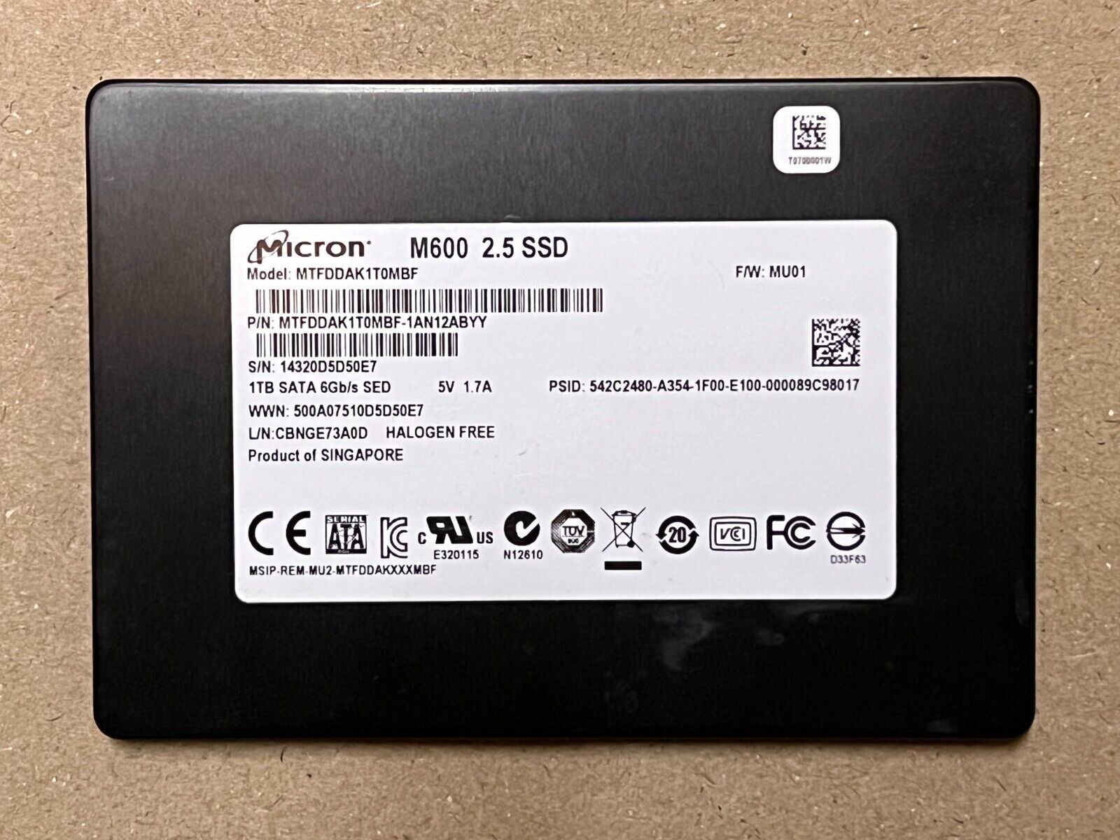 Micron M600 1TB Enterprise 6G SATA SSD MLC 2.5in
