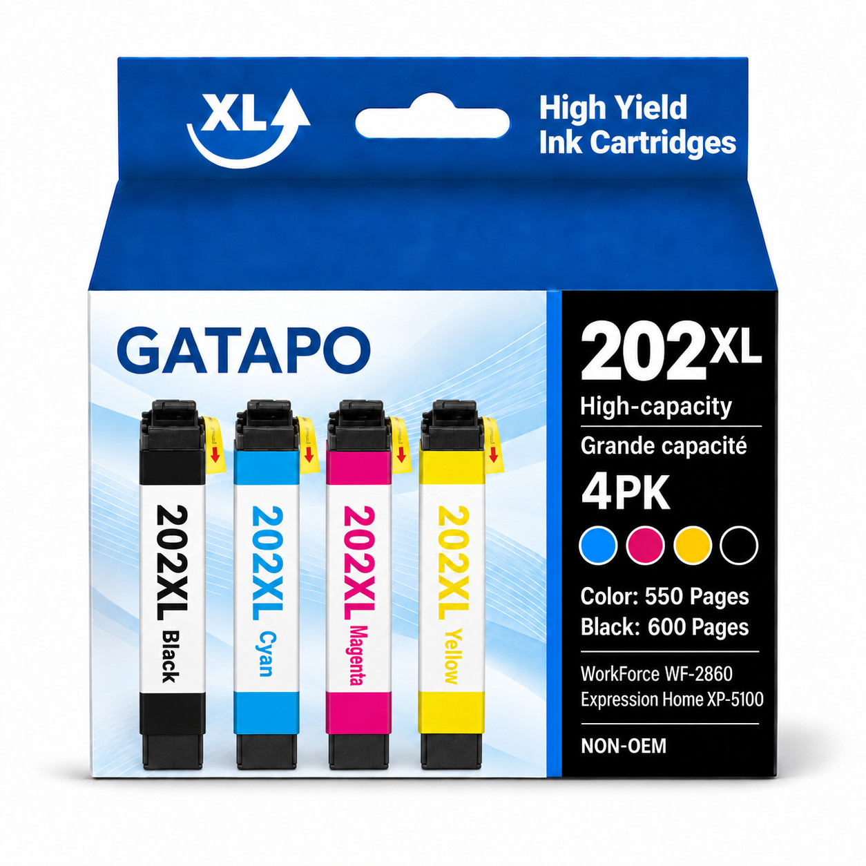 202XL Ink (4PK Black/Cyan/Magenta/Yellow) Replacement for Epson XP-5100 WF-2860