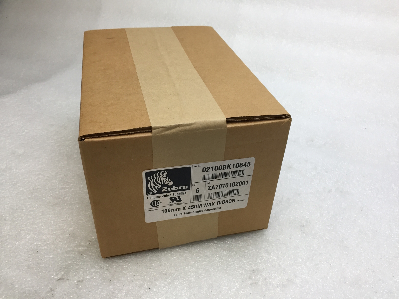 Case of 6 NEW Zebra Technologies 2100 Series Wax Ribbon 106mmx450m 02100BK10645