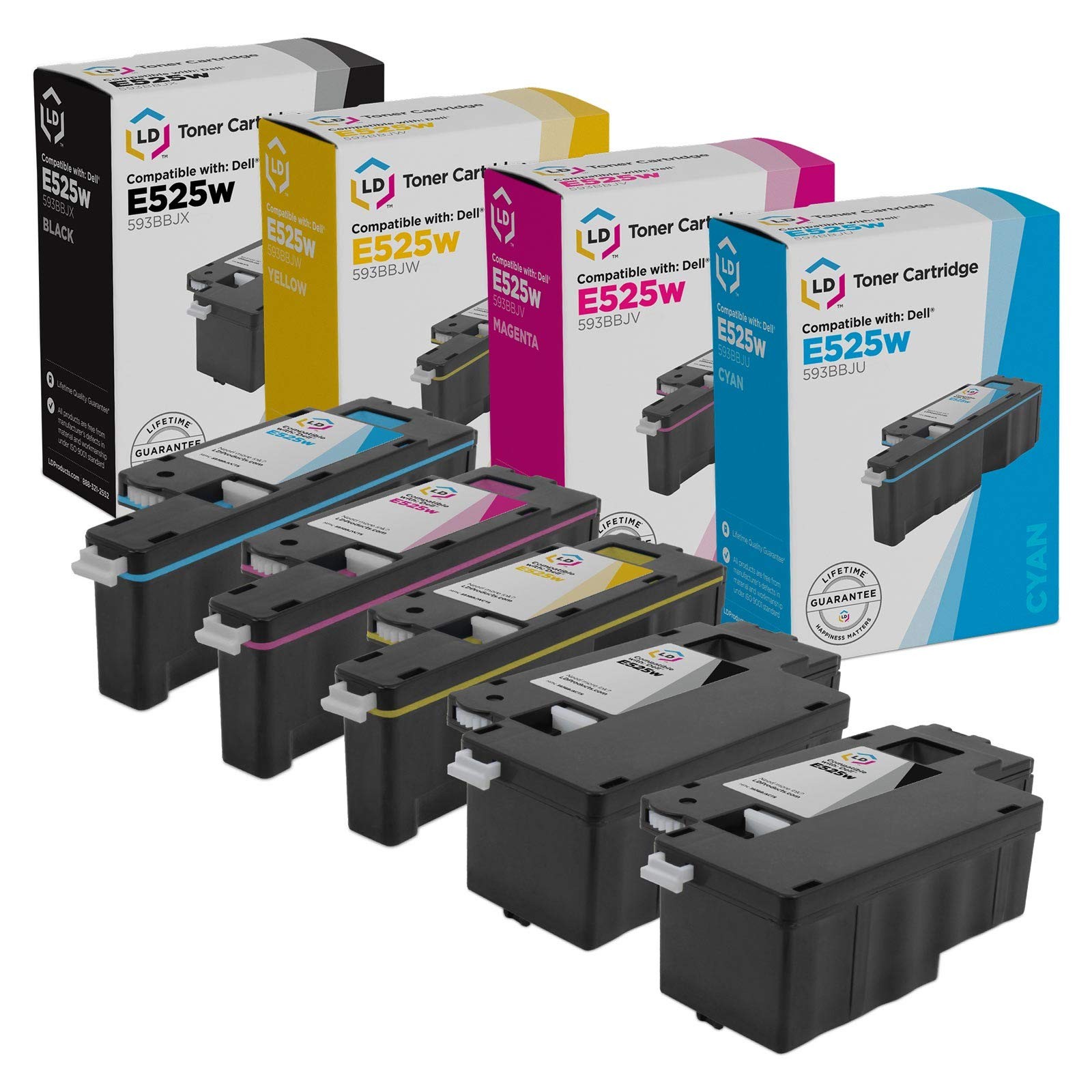 LD Compatible Dell E525w Toner Cartridge 5PK: 2 Black 1 Cyan 1 Magenta 1 Yellow