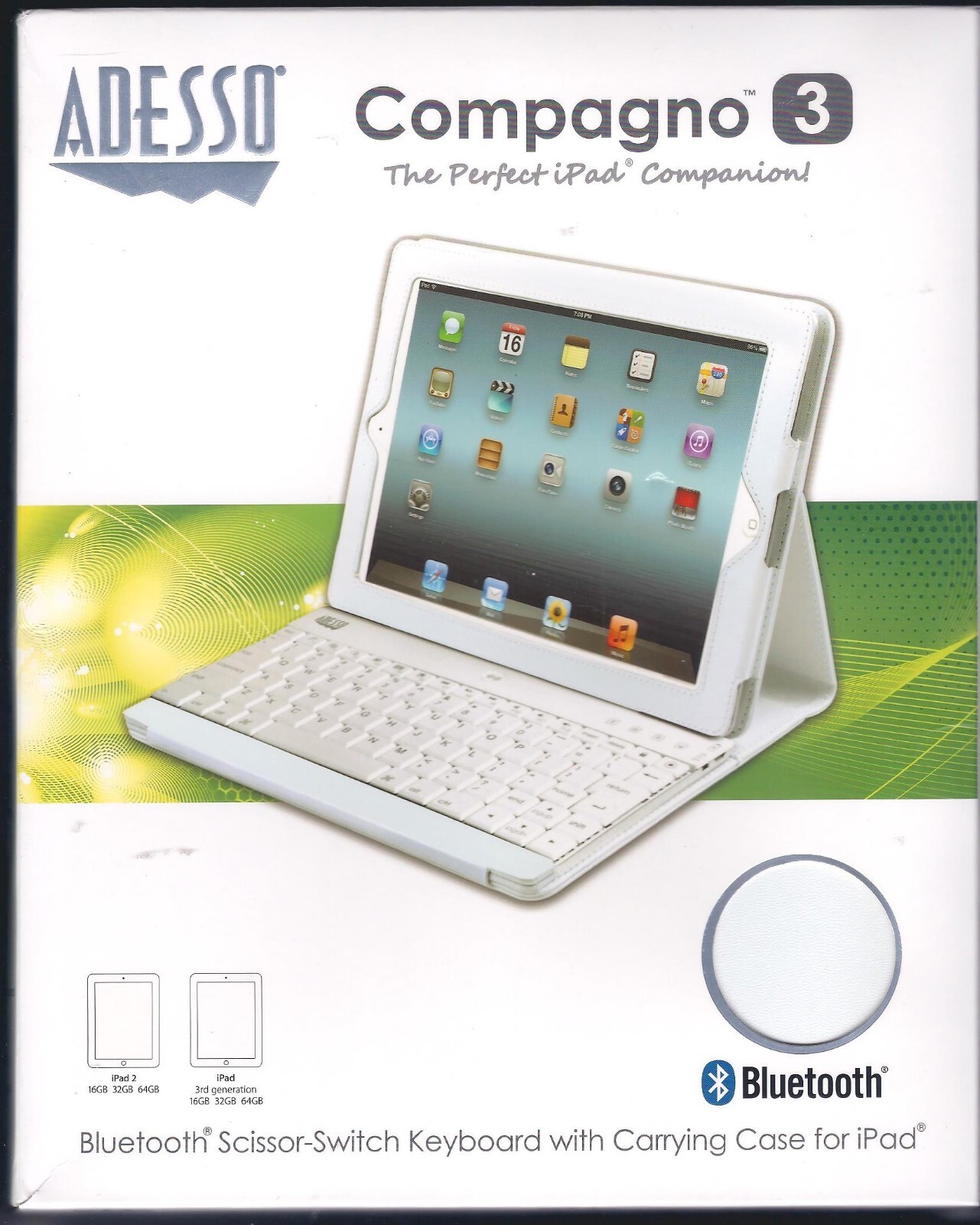 Adesso Compagno 3 Bluetooth Scissor-Switch Keyboard with Carrying Case for iPad