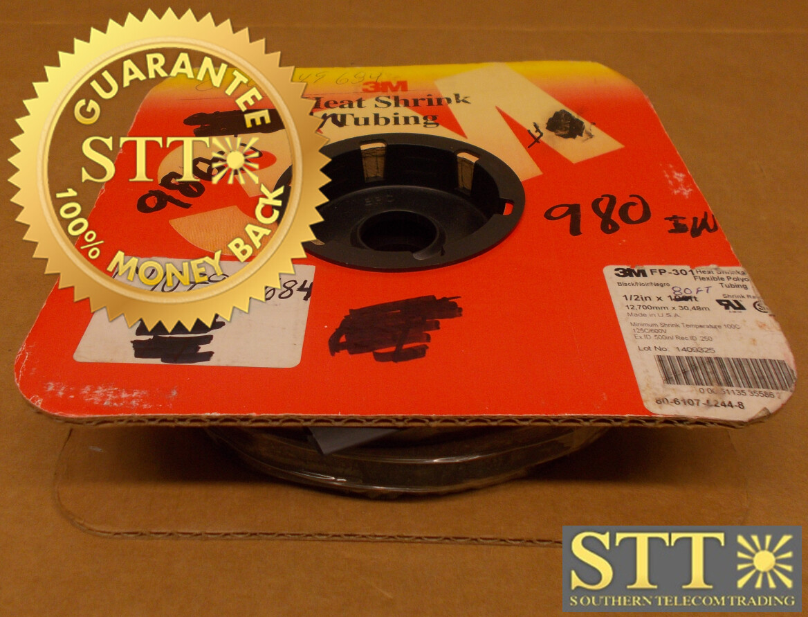 FP-301 3M HEAT SHRINK TUBING 1/2 INCH X 80 FT BLACK 80-6107-5244-8 NEW 