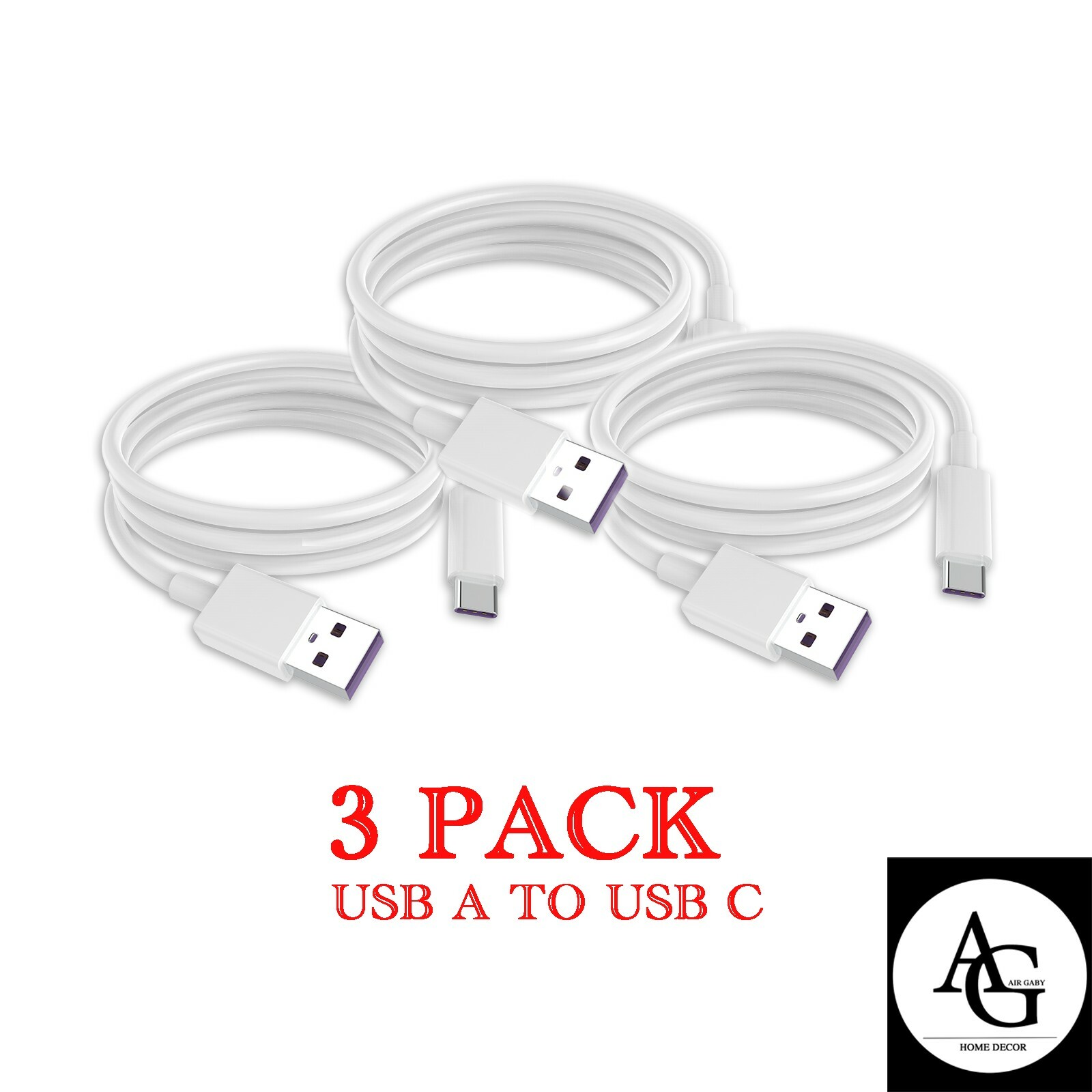 Pack of 3 Fast Charging USB-C to USB-A Phone Charger Data-Transfer 1M/3FT