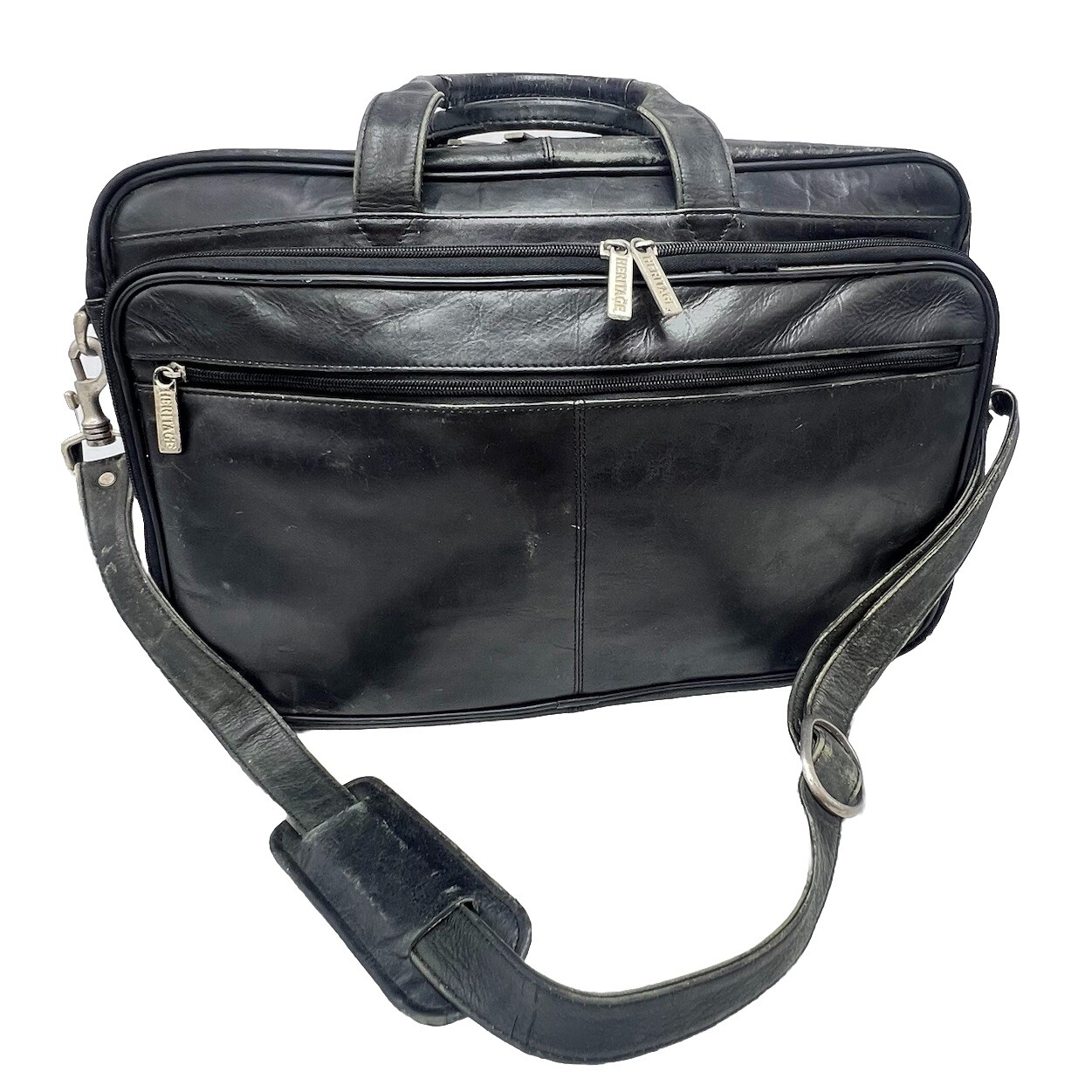 Heritage Leather Briefcase Messenger Bag Laptop Case Travel Bag PATINA BLACK