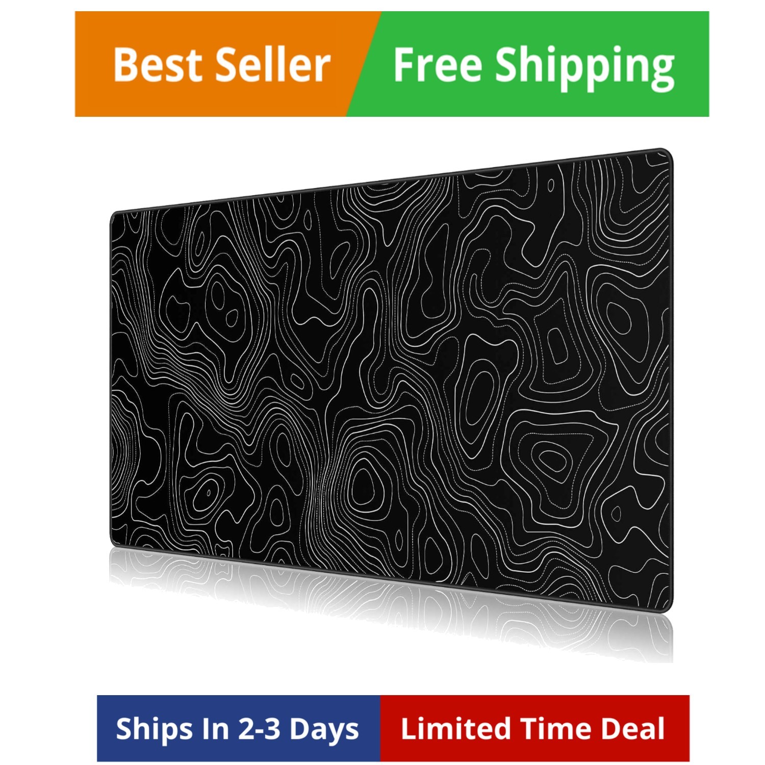 Black Topographic Large Gaming Mouse Pad, XXL Mousepad, Big Mouse Mat Desk Pa...