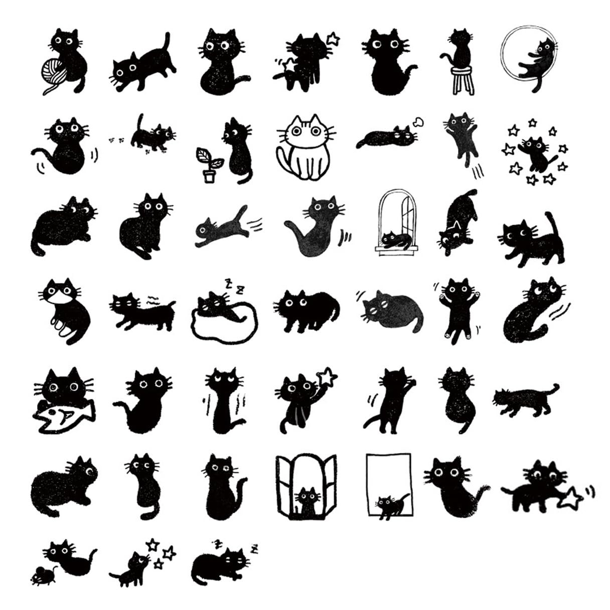 Adorable Mini Black Cat Stickers – 45 Unique Designs Small Paper