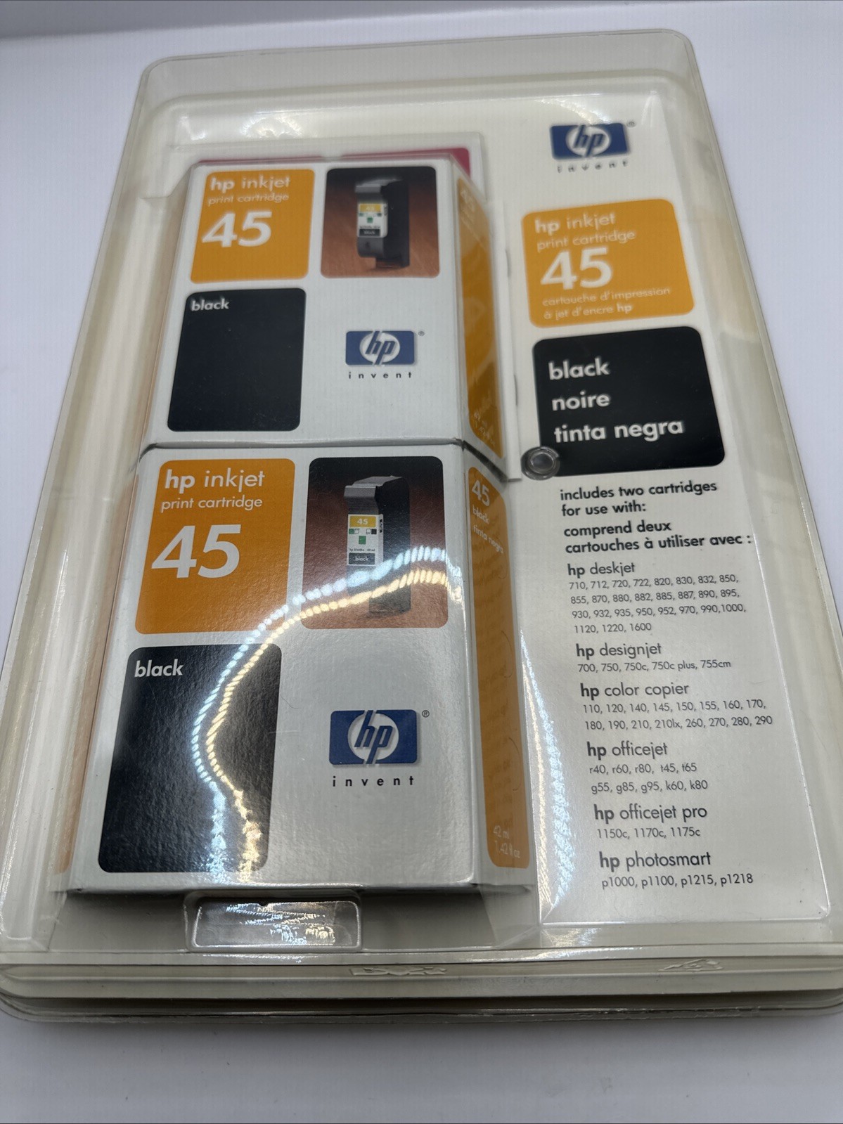 Vintage HP 45 Black Inkjet Print Cartridge Lot X 2 New Sealed Expired 2002 NOS