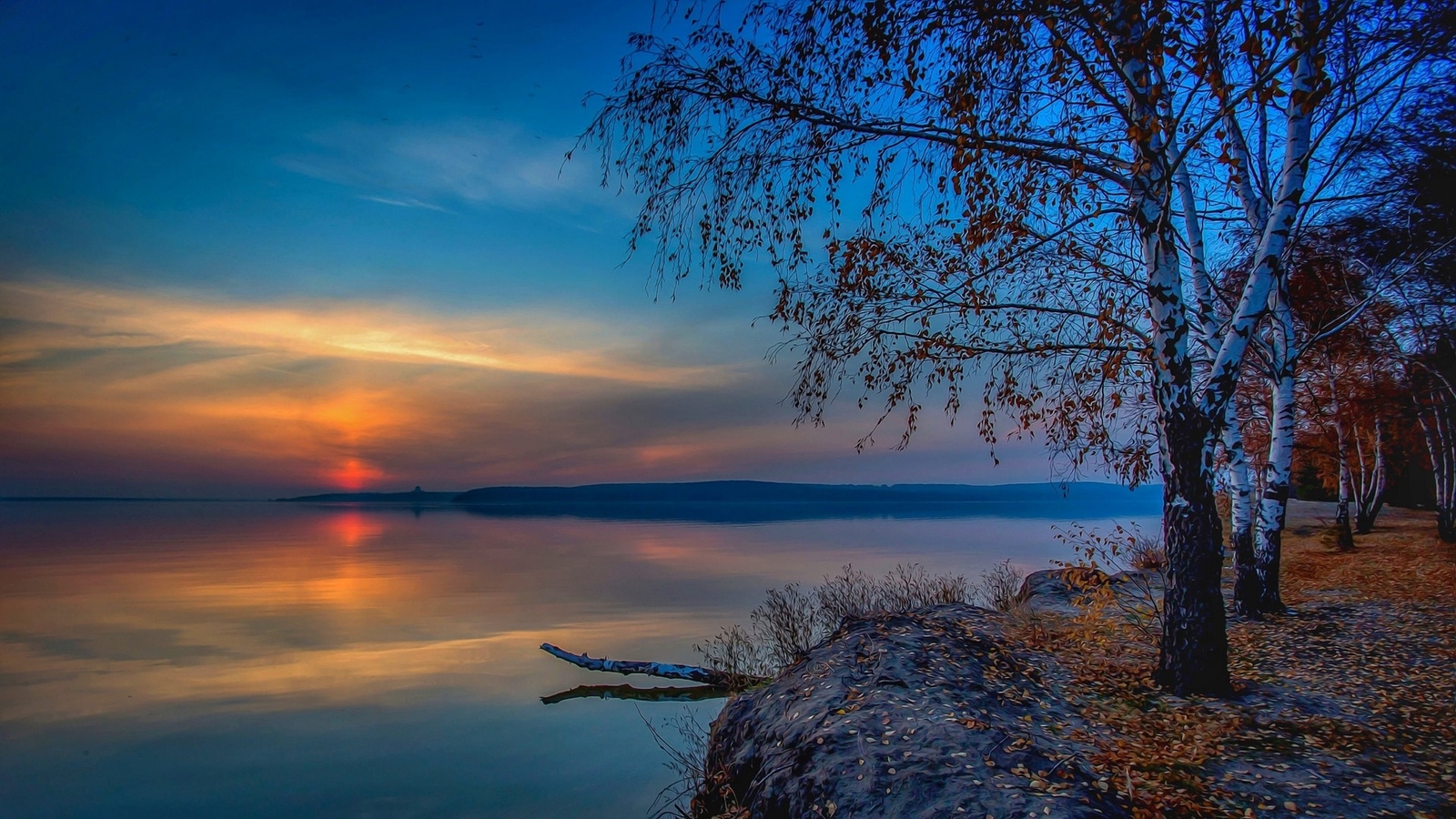Landscape nature lake sunset fall leaves clouds Custom Gaming Mat Desk