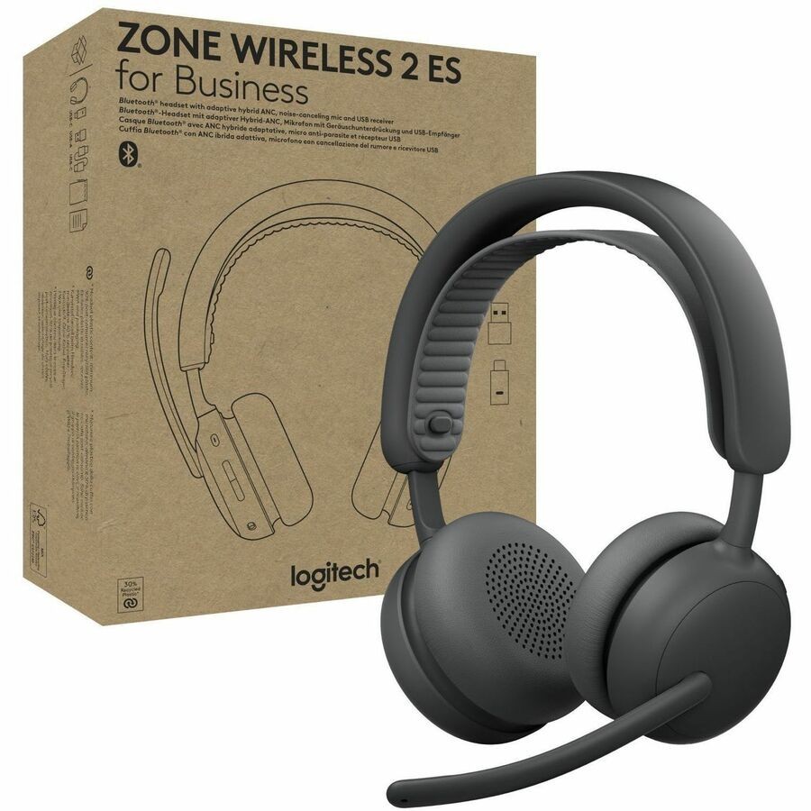 Logitech Zone ES Wireless Headset w/ Hybrid ANC USB-C/USB-A Graphite 981-001492