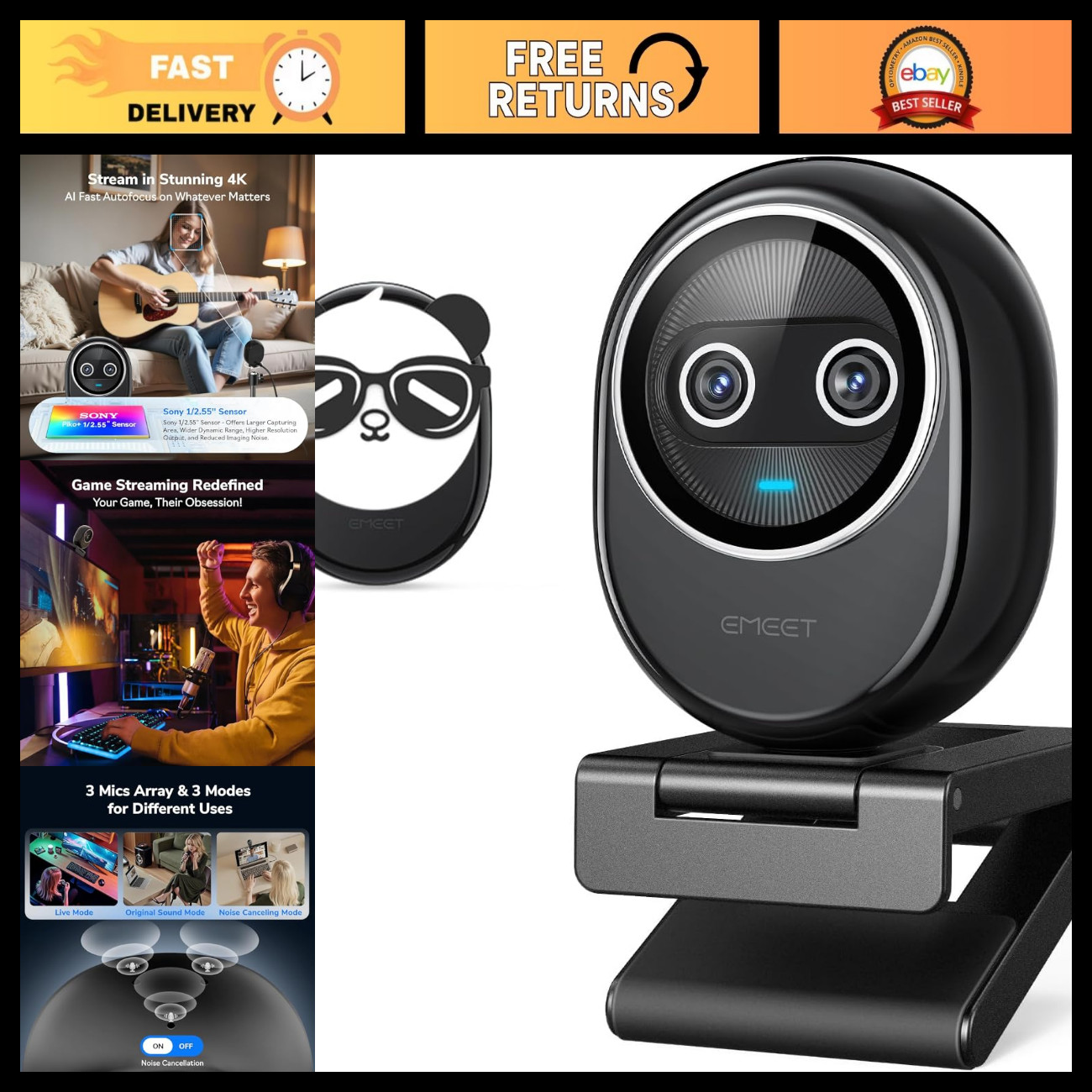 4K Dual-Camera AI Webcam - High-Definition Video Conferencing & Streaming