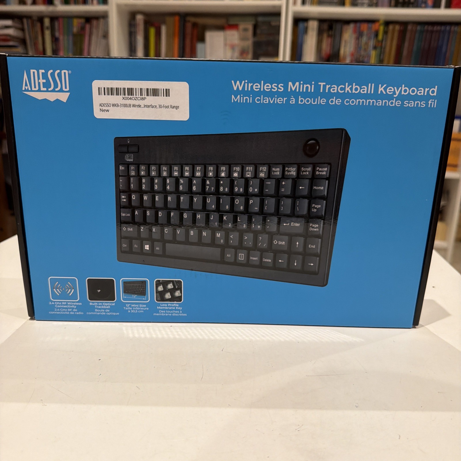 Adesso Wireless Mini Trackball Keyboard 30ft Range Low Pro WKB-3100UB Open Box 