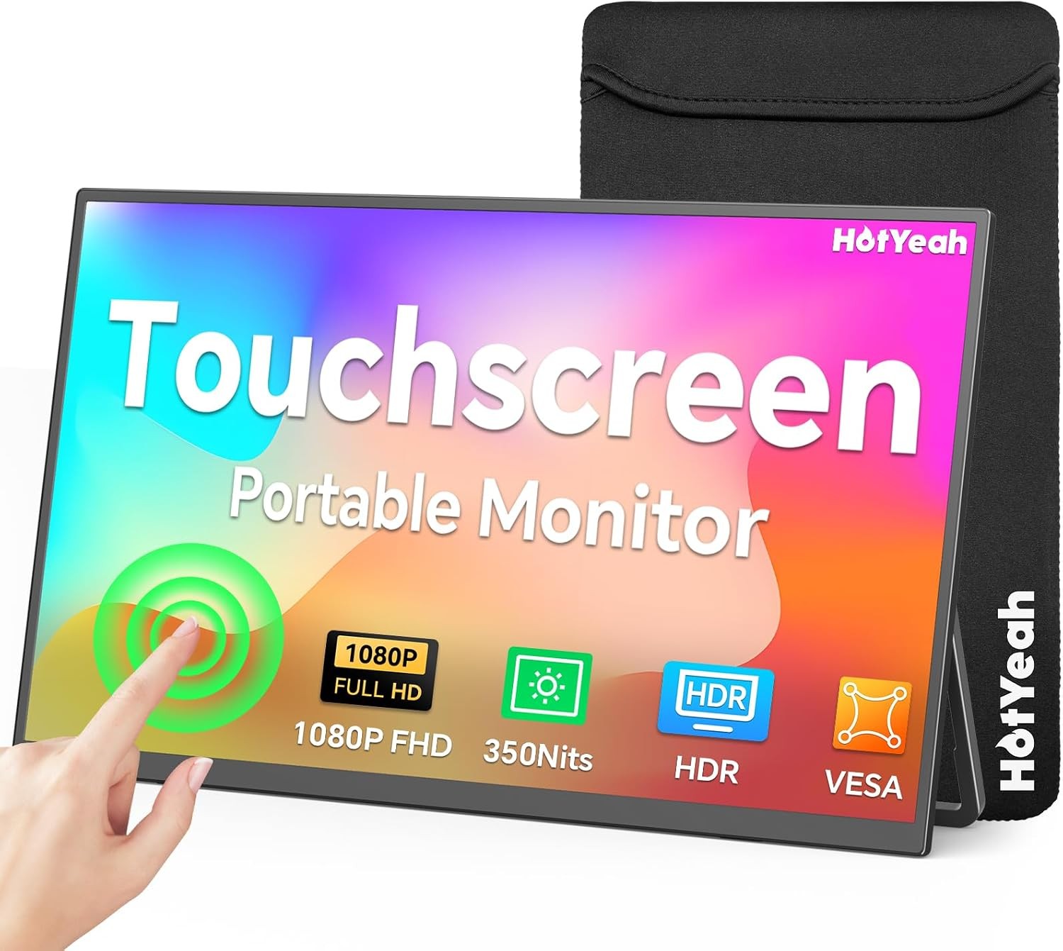 15.6" Touchscreen Portable Monitor, 1080P, USB-C HDMI, VESA Compatible, Travel