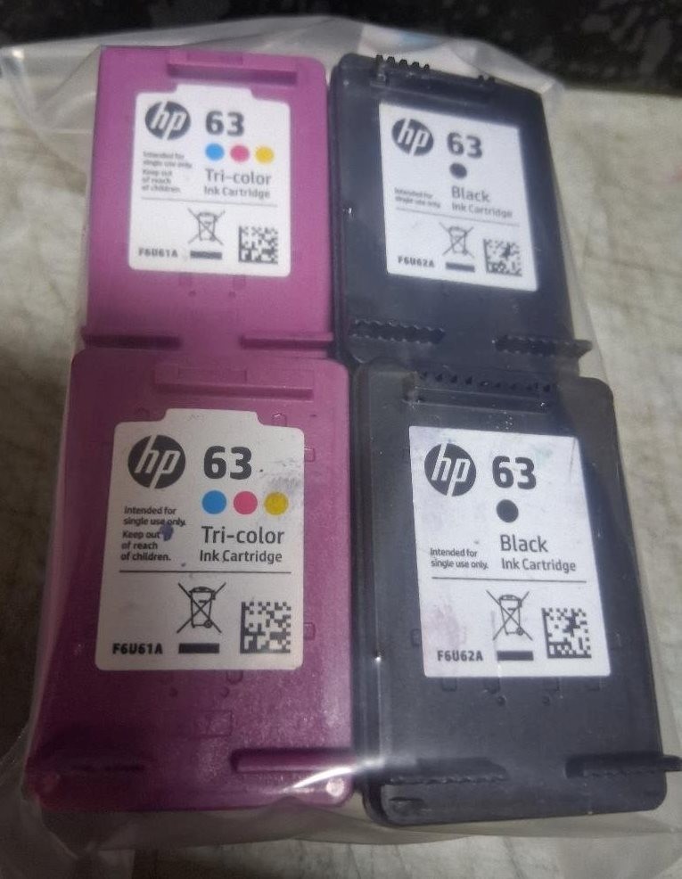 Set 4 Genuine HP 63 Black and Color Inkjet Cartridges Seal Intact NO BOX NO BAG