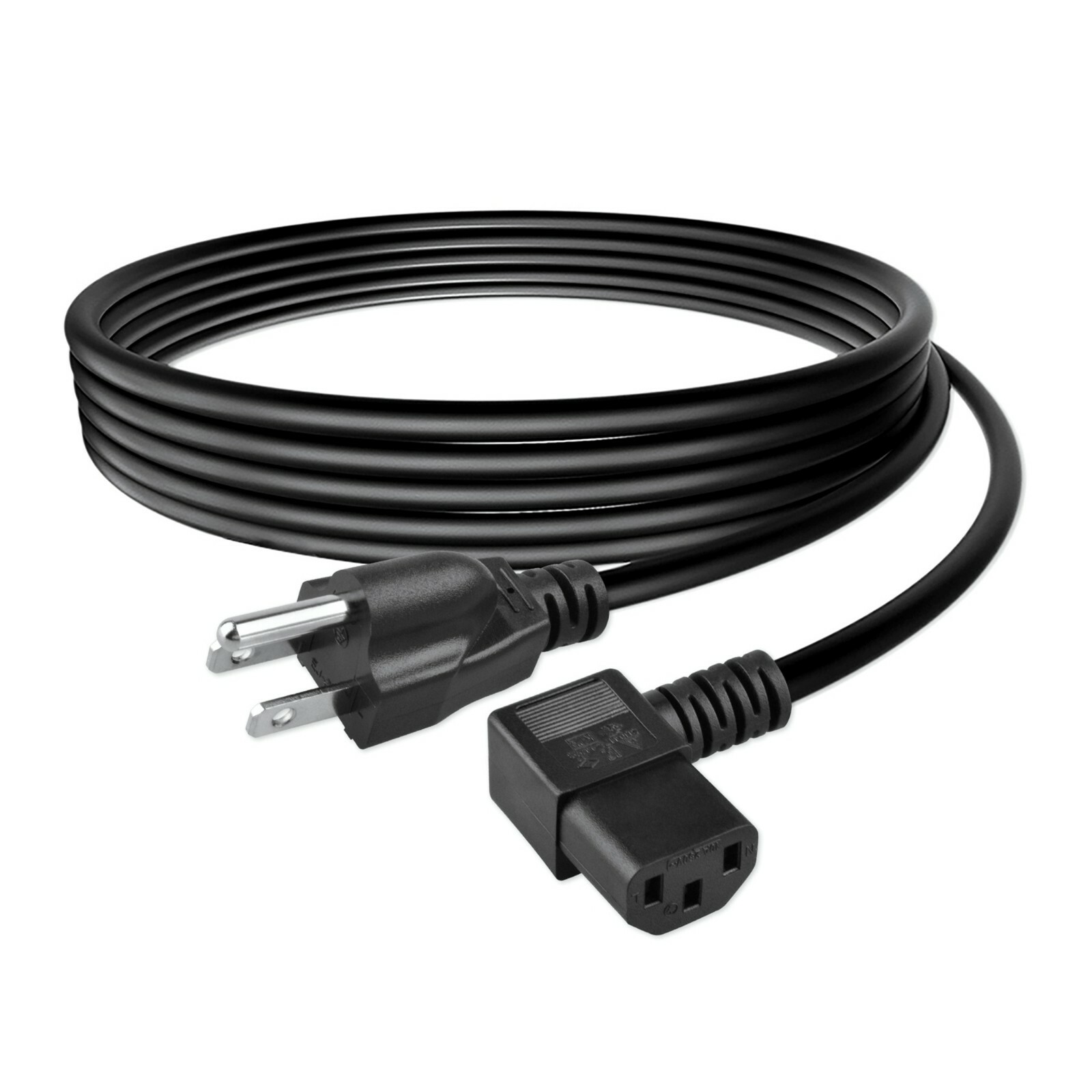 6FT 3-prong Right-Angle 90° AC Power Cable Cord NEMA5-15P/IEC320 C13 18AWG UL
