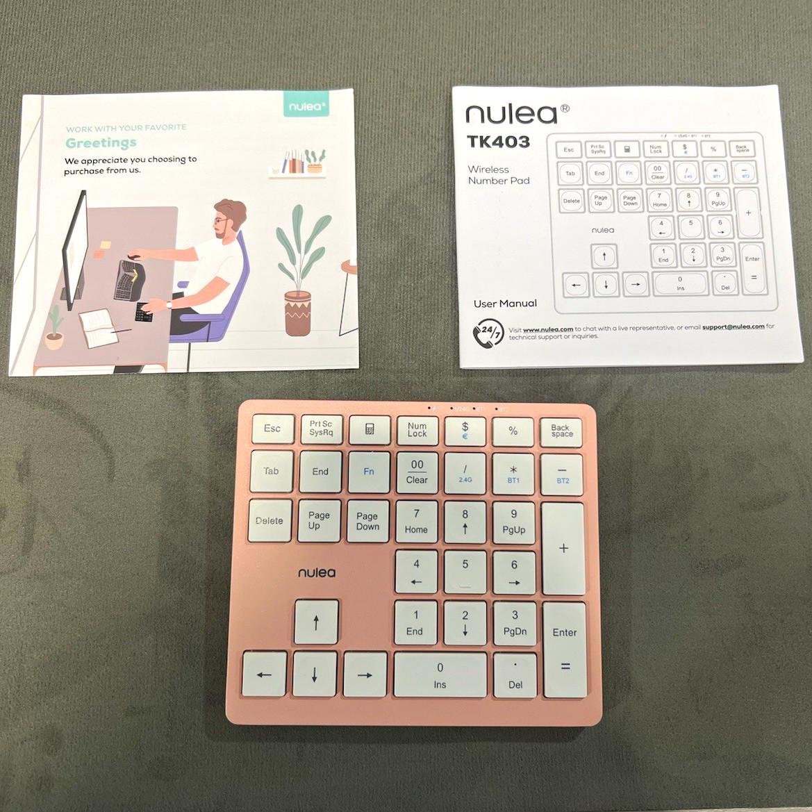 Nulea TK403 Wireless Numeric Keypad Portable USB Pink/White English QWERTY