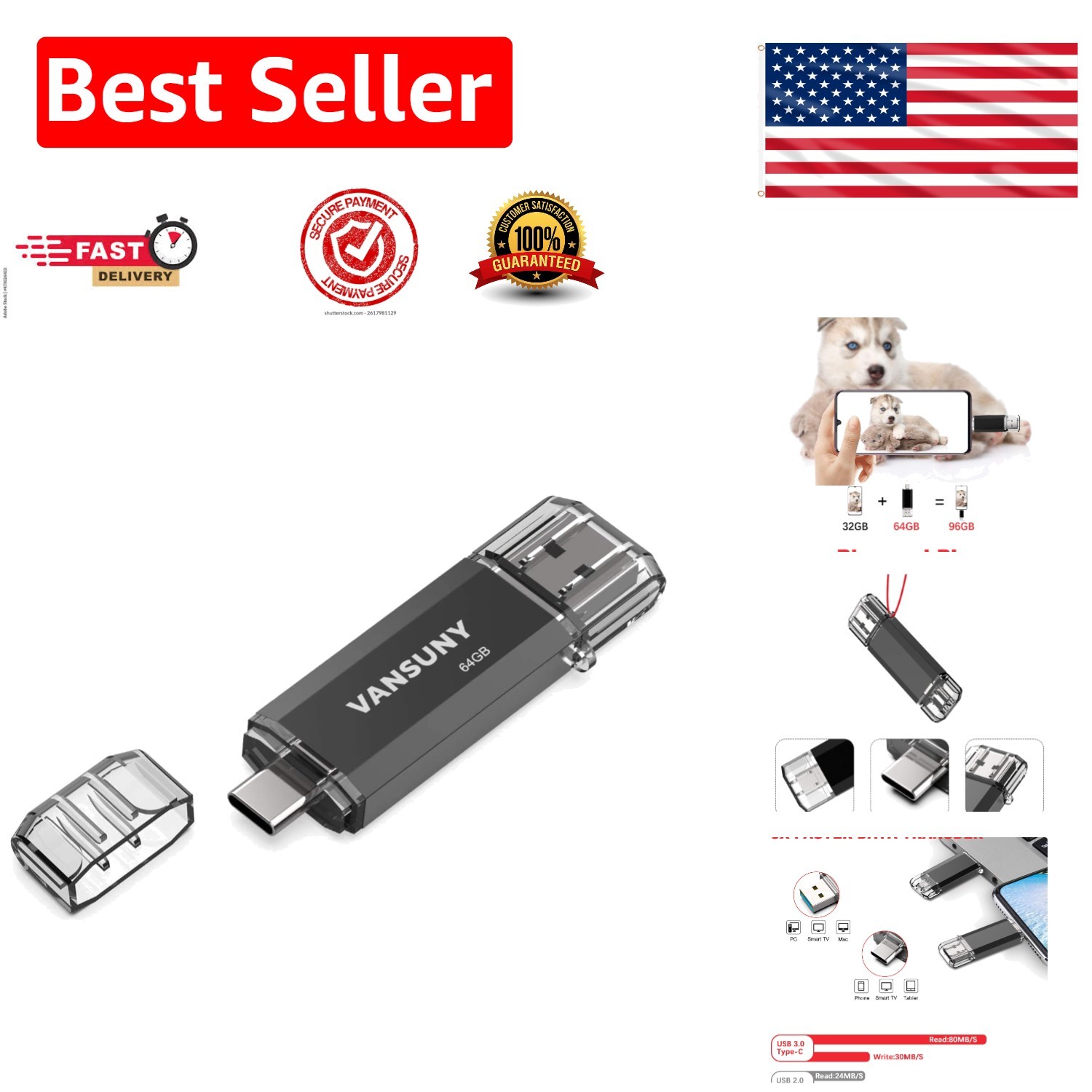 Versatile 64GB OTG Flash Drive with USB 3.0 & Type C – Compact Storage Solution