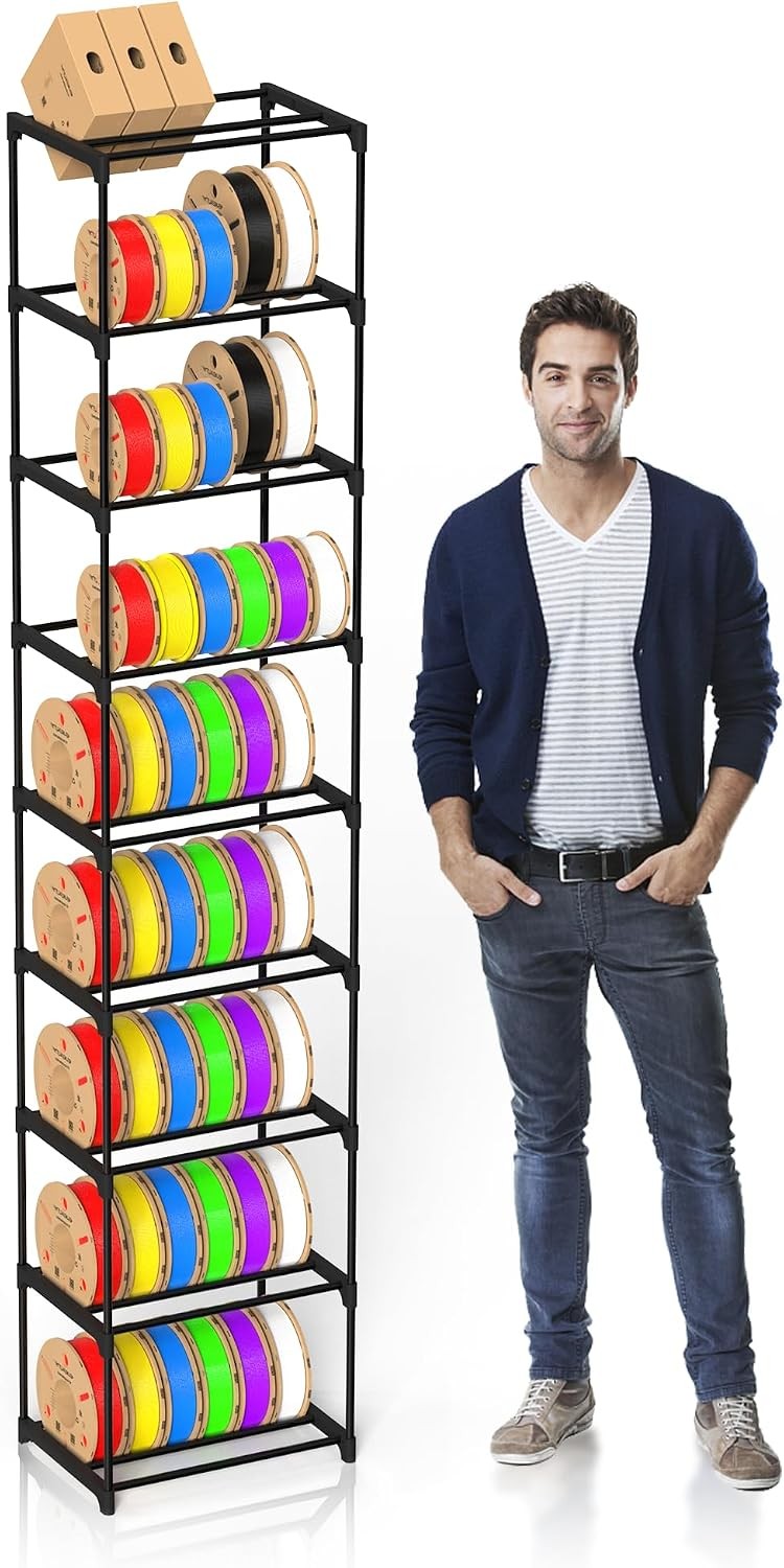 9-Tier 3D Printer Filament Storage Rack, Heavy Duty Metal Spool Holder Holds 54×