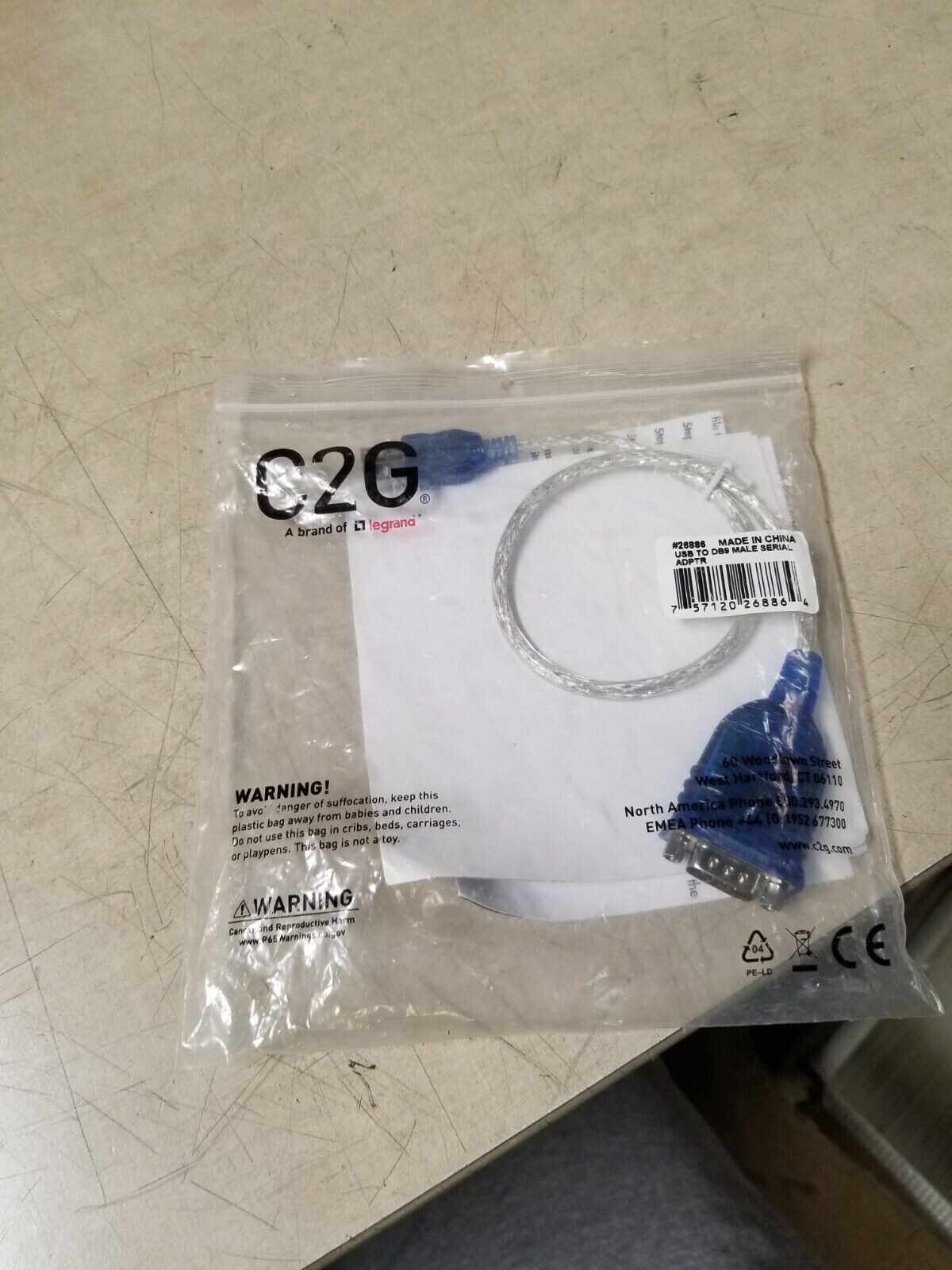 C2G 26886 1-Foot USB To Serial Db-9 Male RS-232 Cable (5E)