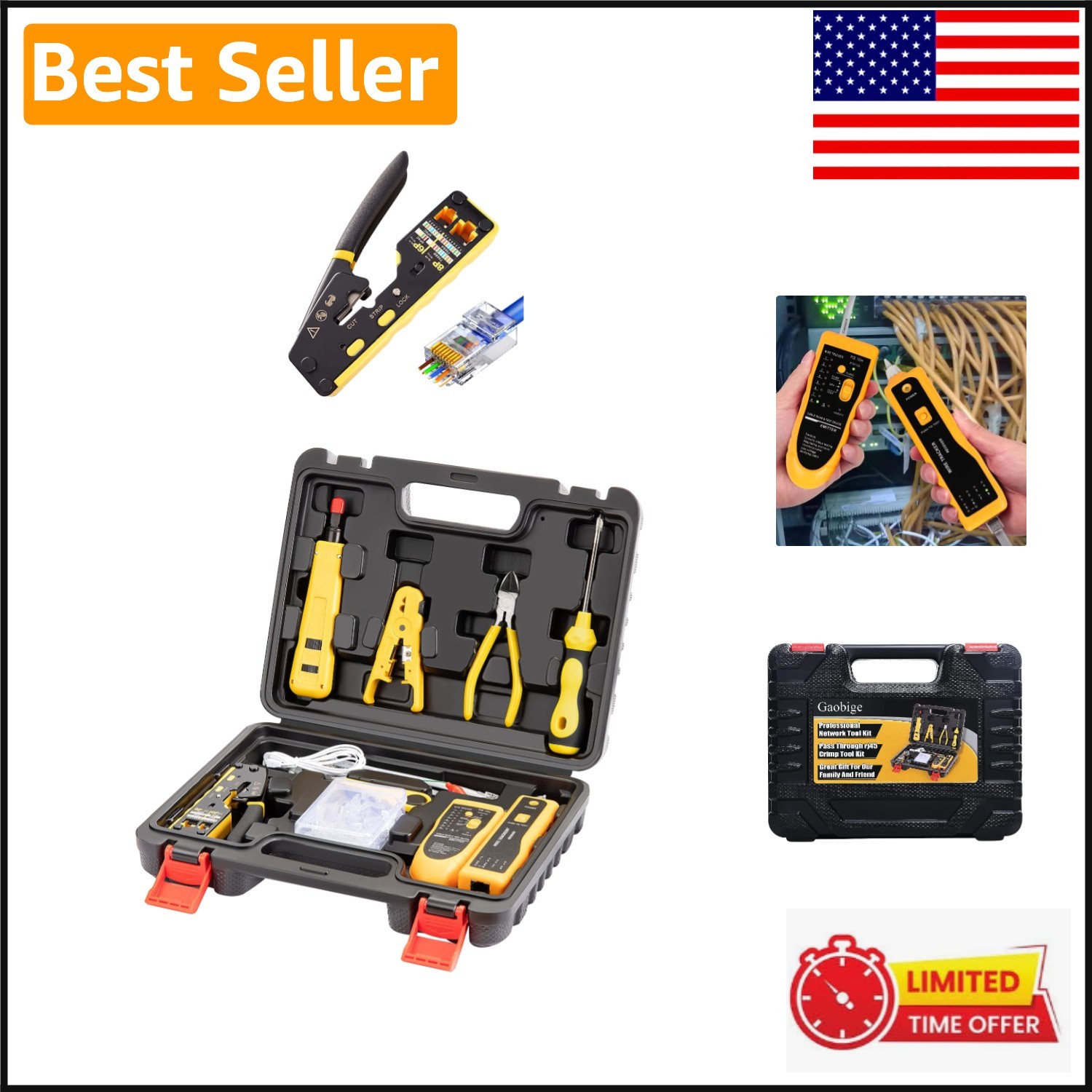 Professional RJ45 Crimp Tool Kit with Wire Tracker & Punchdown Tool – Yellow