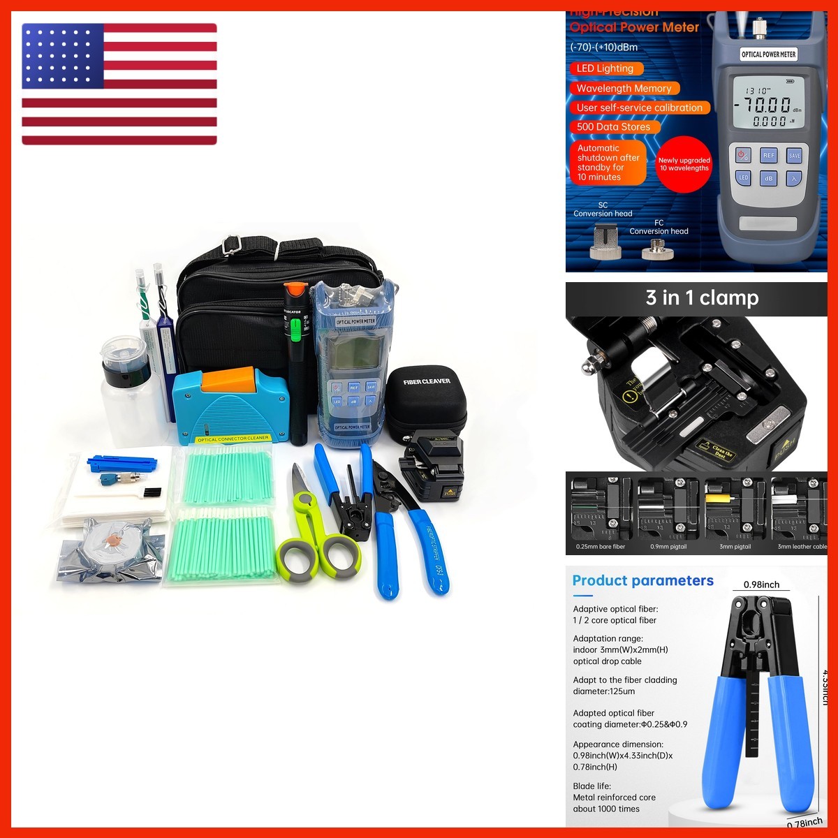 Duogalia Fiber Termination Kit Optical Power Meter Cleaver 6C FTTH Tool Kit