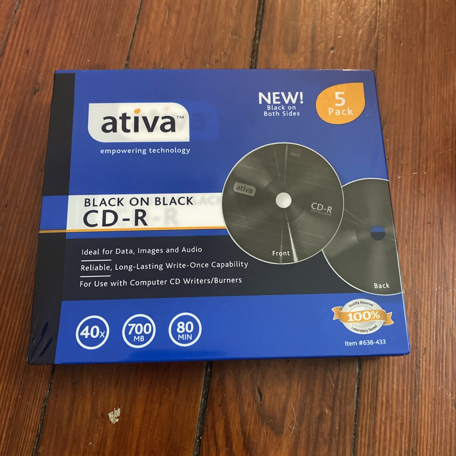Ativa Blank Black on Black 2 sides CD-R Blank Discs 5 Pack 700MB 80 Min New