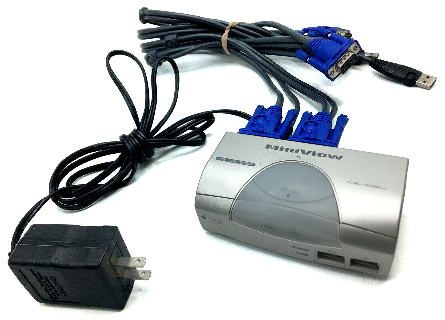 MINIVIEW IOGEAR 2 PORT MASTER VIEW USB KVM SWITCH GCS102U CS-102U W/ CABLES
