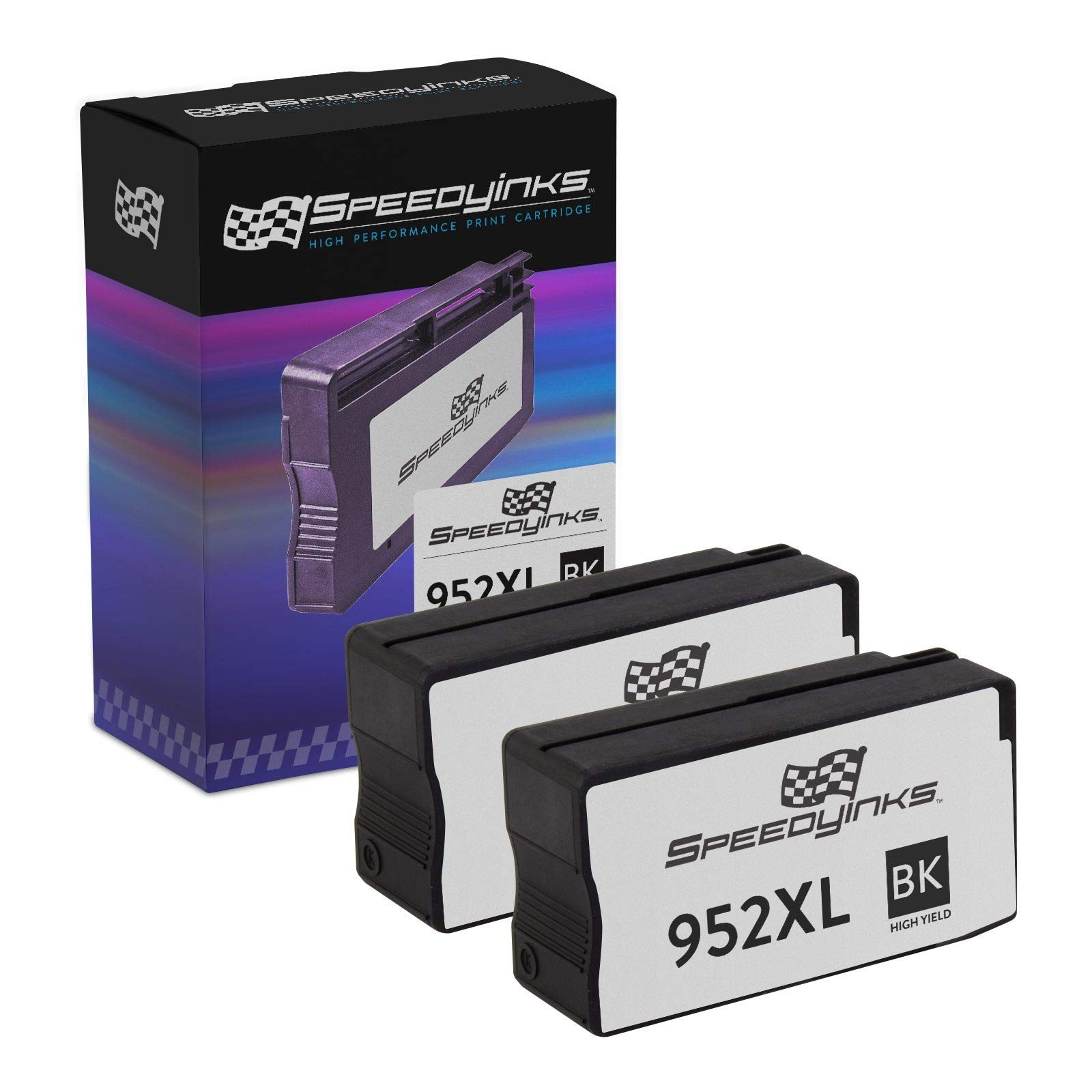 SPEEDYINKS 2PK Compatible Replacement HP 952XL F6U19AN HY Black Ink Cartridges