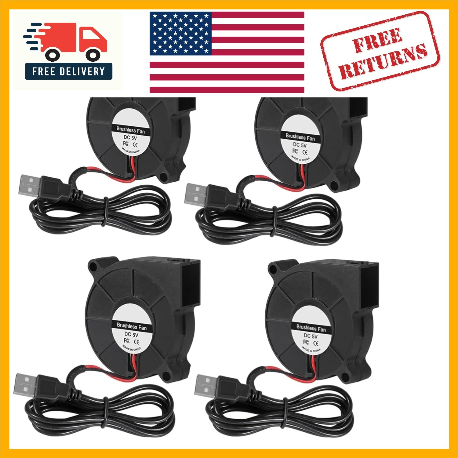 4PCS DC Brushless USB Blower Fans - Efficient 3CFM Airflow for Home & Hobby