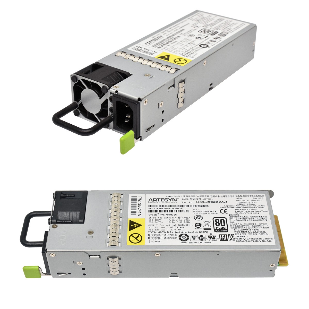 Artesyn Oracle 600W Power Supply PSU AA27020L 7079395 for Sun Oracle Server