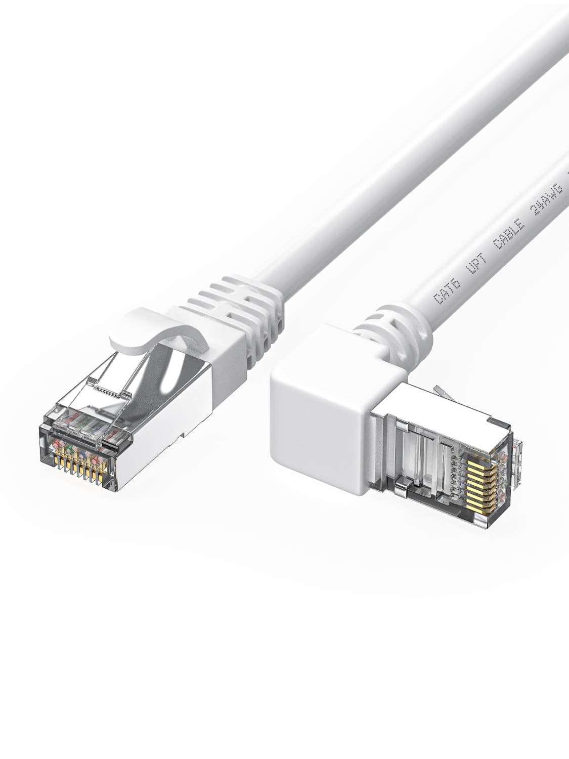 90 Degree CAT6 Ethernet Cable Right Angle Upward Angled White 3.3FT, UP