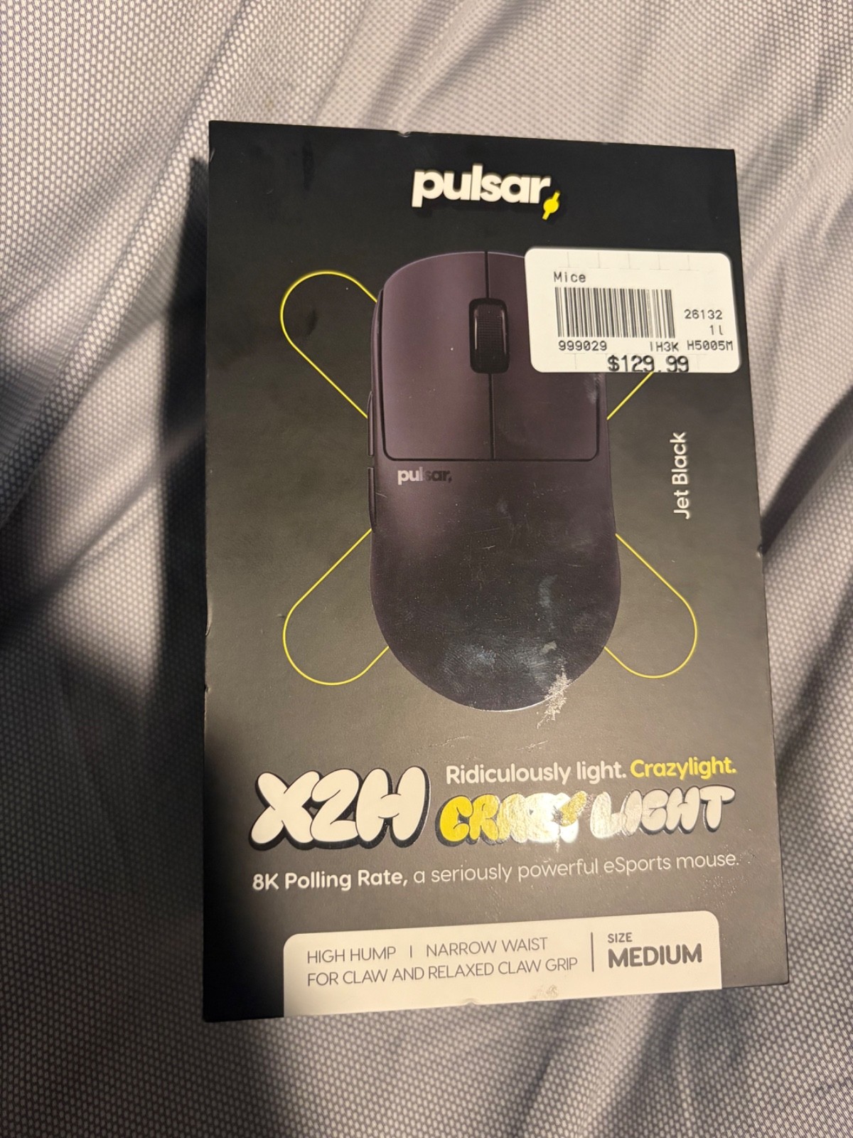 Pulsar X2H CrazyLight Medium Wireless Gaming Mouse Jet Black 8K 43g Open Box