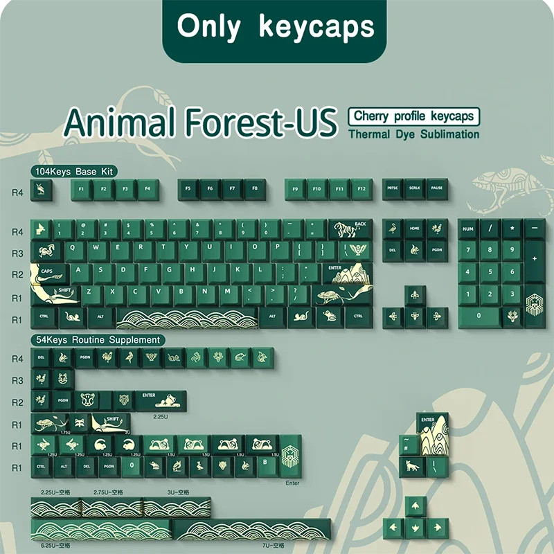 Animal Forest PBT Keycaps 158-Key Cherry Profile Multi-Language Keyboard