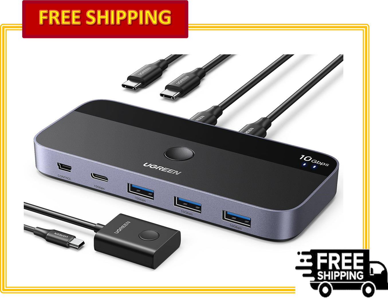 UGREEN USB C Switch 2 Computers Share 4 USBs 3.2 with 2 USB C-C Cable & Remote