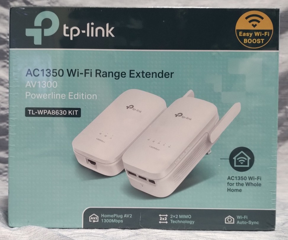 * TP-LINK AC1350 Wi-Fi Range Extender AV1300 Powerline TL-WPA8630 KIT New Sealed