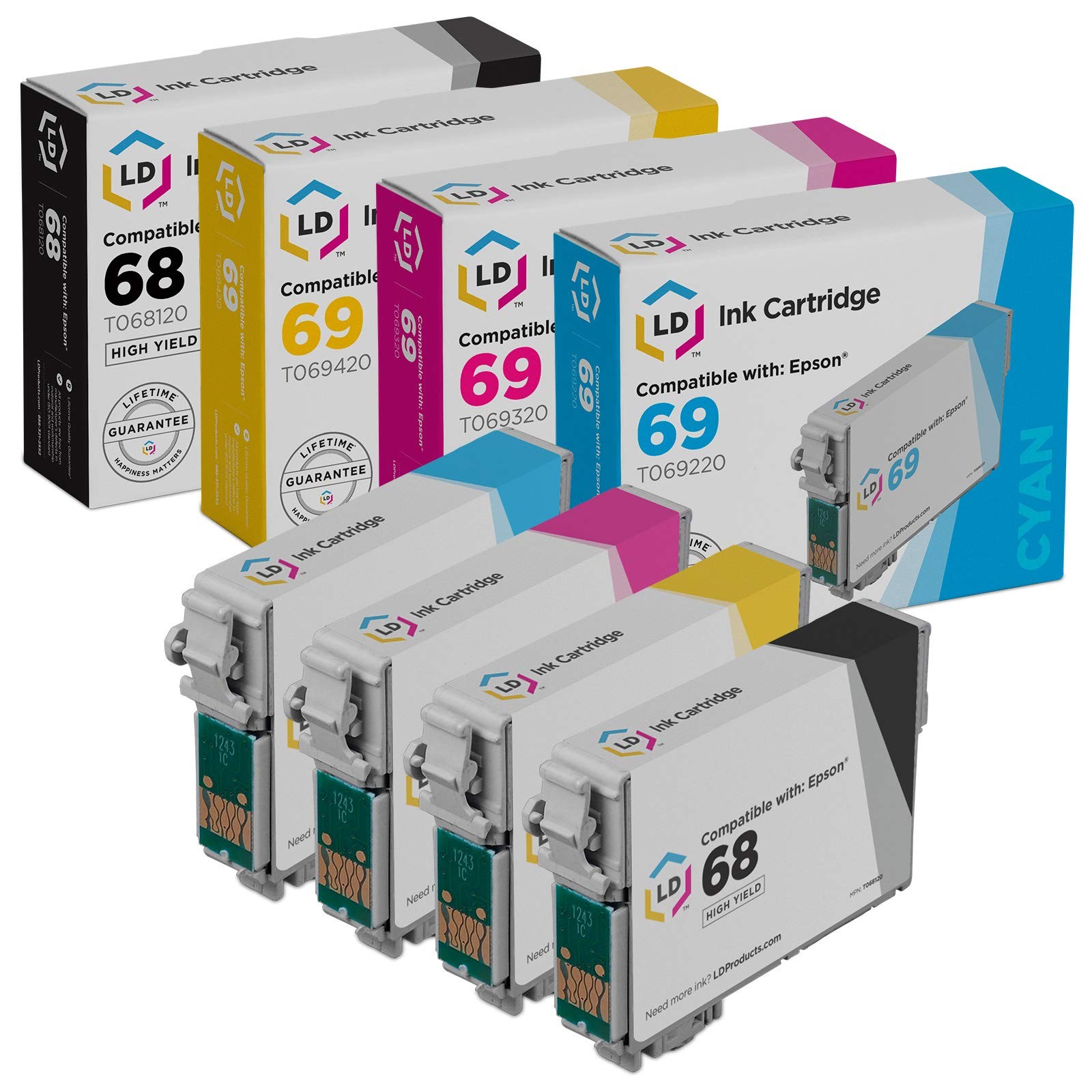 LD Reman Ink Cartridge Replacements for Epson 68 & Epson 69 (Black,