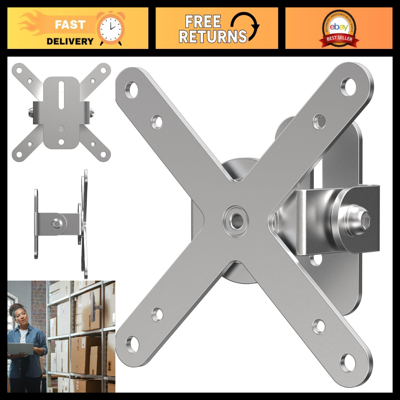 Stainless Steel Articulating VESA Mount for TVs, Monitors & Displays - 75x75/100
