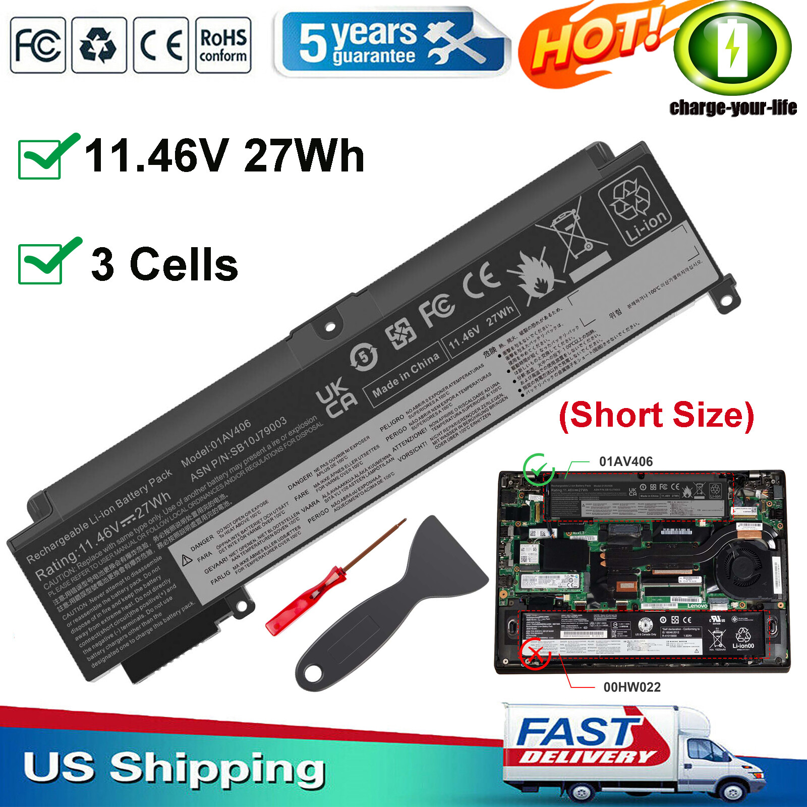 LOT Internal Battery 00HW024 For Lenovo ThinkPad T460s T470s 01AV405 01AV406