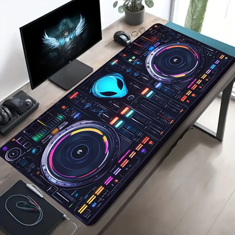 Large-Sized Esports Game Mouse Pad, Neon DJ Console Sci-Fi Pattern, Anti-Slip,